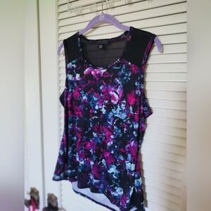 Metaphor Vibrant Black and Purple Tank Top With Sheer Mesh Back Medium